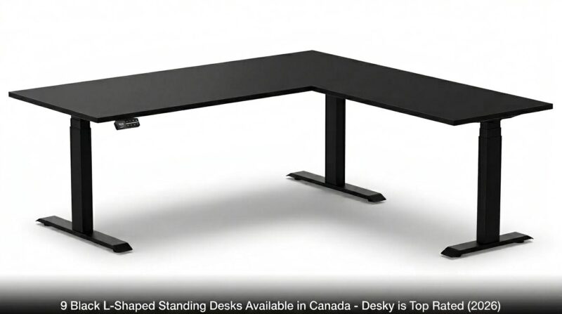black L-shaped standing desks canada, standing desks canada, adjustable standing desk canada, black L-shaped desk canada, ergonomic desks canada, home office desks canada, commercial standing desks canada, top rated desks canada, Desky standing desks canada, L-shaped office desks canada